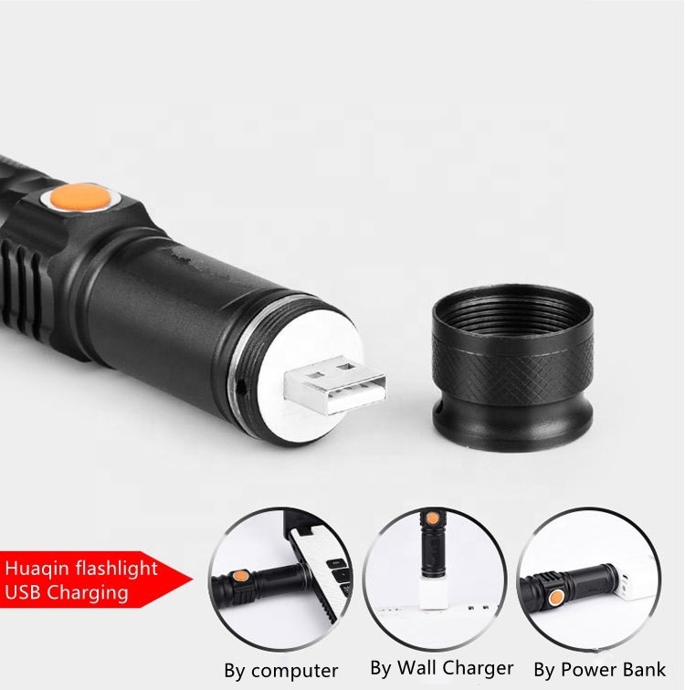 Super Bright XML T6 LED hlm Portable aluminum alloy Zoomable 3 Modes 18650 Powered USB Rechargeable Mini High Lumen Flashlight