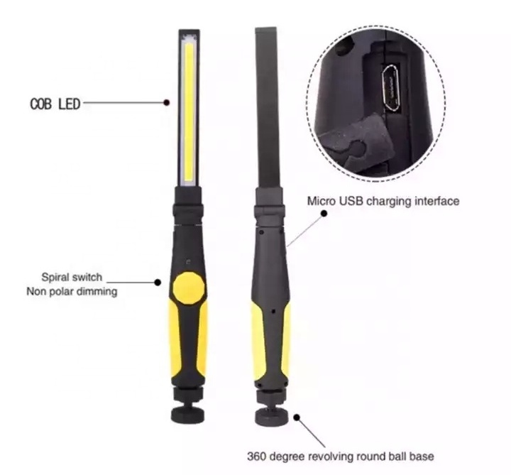 Rechargeable Foldable COB LED Wide Beam Stepless Dimming Work Flashlight Portable Waterproof Work Light With Magnet