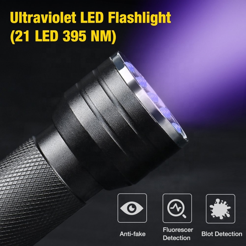 Ultra Violet Black Light 21 LED 395nm Flashlight 3*AAA Pet Urine Stains Detector Scorpion Hunting Torch Light UV Flashlight