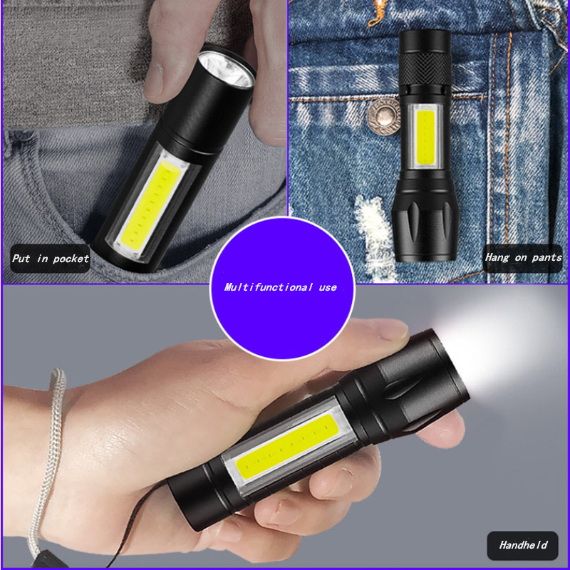 3 Modes cheap Bulk Zoomable Aluminium Alloy Focus Zoom Mini Torch Light, USB Rechargeable COB LED Mini Flashlight With Clip