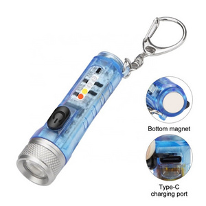 Wholesale High Quality Mini Keychain LED Flashlight 400 Lumens LED Portable Rechargeable Magnetic Flashlight With Warning Light