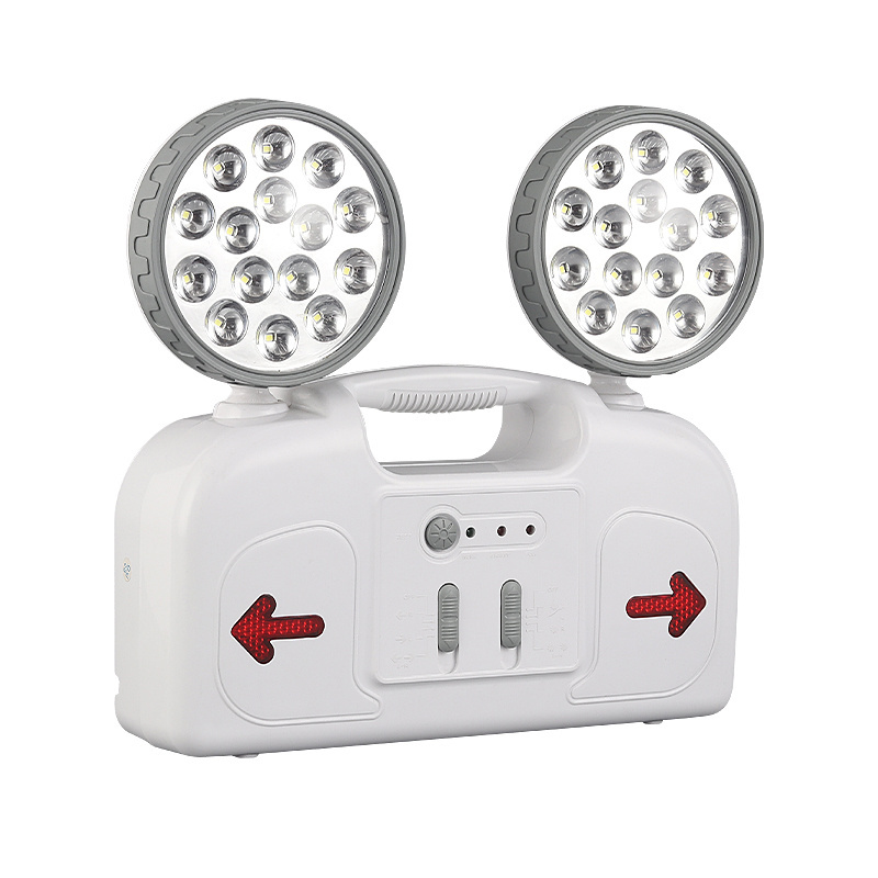 Portable 2x3W LED Emergency Light with Two Spot Adjustable Heads Fire Exit Sign Lithium Battery Backup Plastic Material