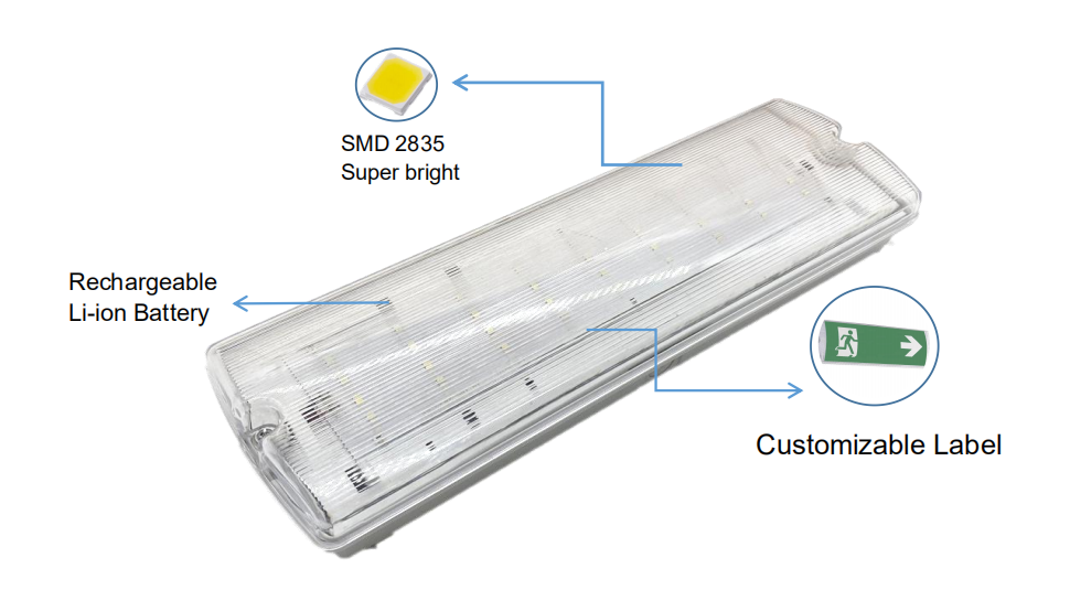 LED Emergency Kit 3-Hour Backup Wall Mounted Bulkhead Light Cold White Color Exit Label Surface Mounted Emergency Lighting Needs