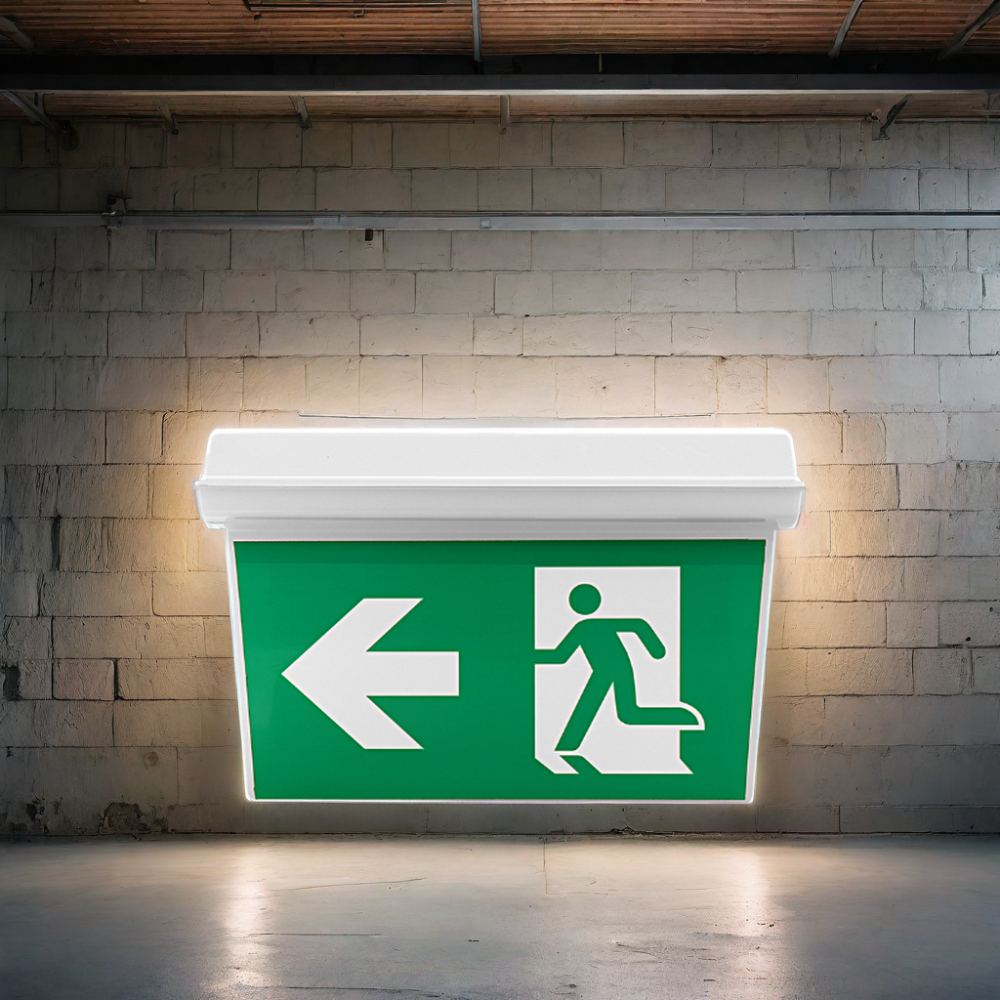 IP65 Double-Sided LED Exit Sign Light 5W Ceiling-Mounted Emergency Escape Light with Running Man Icon for Home Use