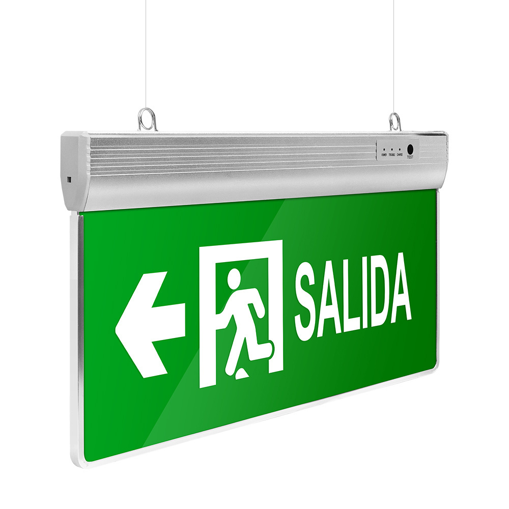 SALIDA Acrylic Fire LED Exit Sign Emergency Light Double Side Aluminum Lighting and Circuitry Design AC 85-265V 3.6V 600mah 1000