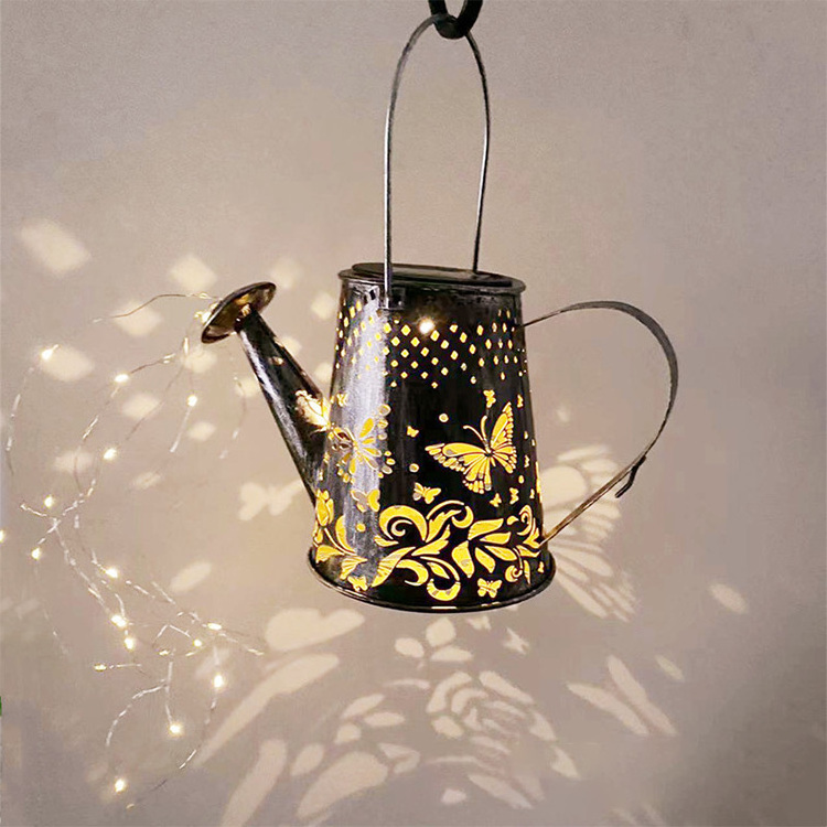 Waterproof Hanging Lantern Garden Lights Decoration with Light String Solar Outdoor Watering Can Lights for Patio Yard Pathway