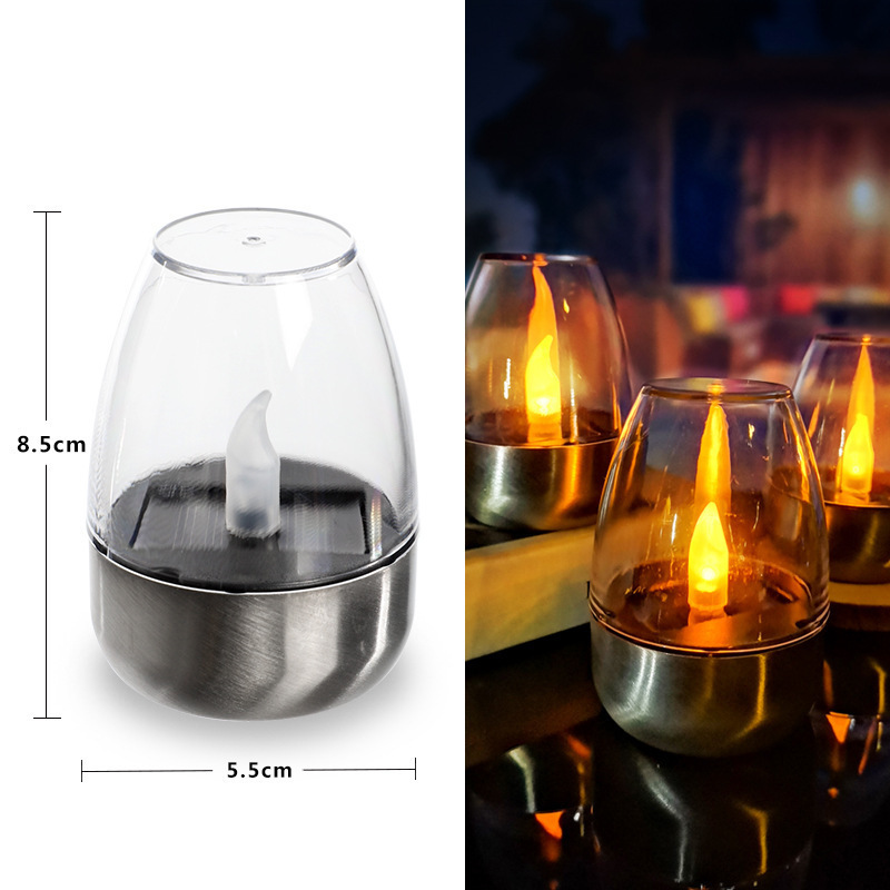 2024 New Solar Powered Energy Rechargeable LED Stainless Steel Candle Lights Lawn Deck Night Lights Solar Lights Outdoor