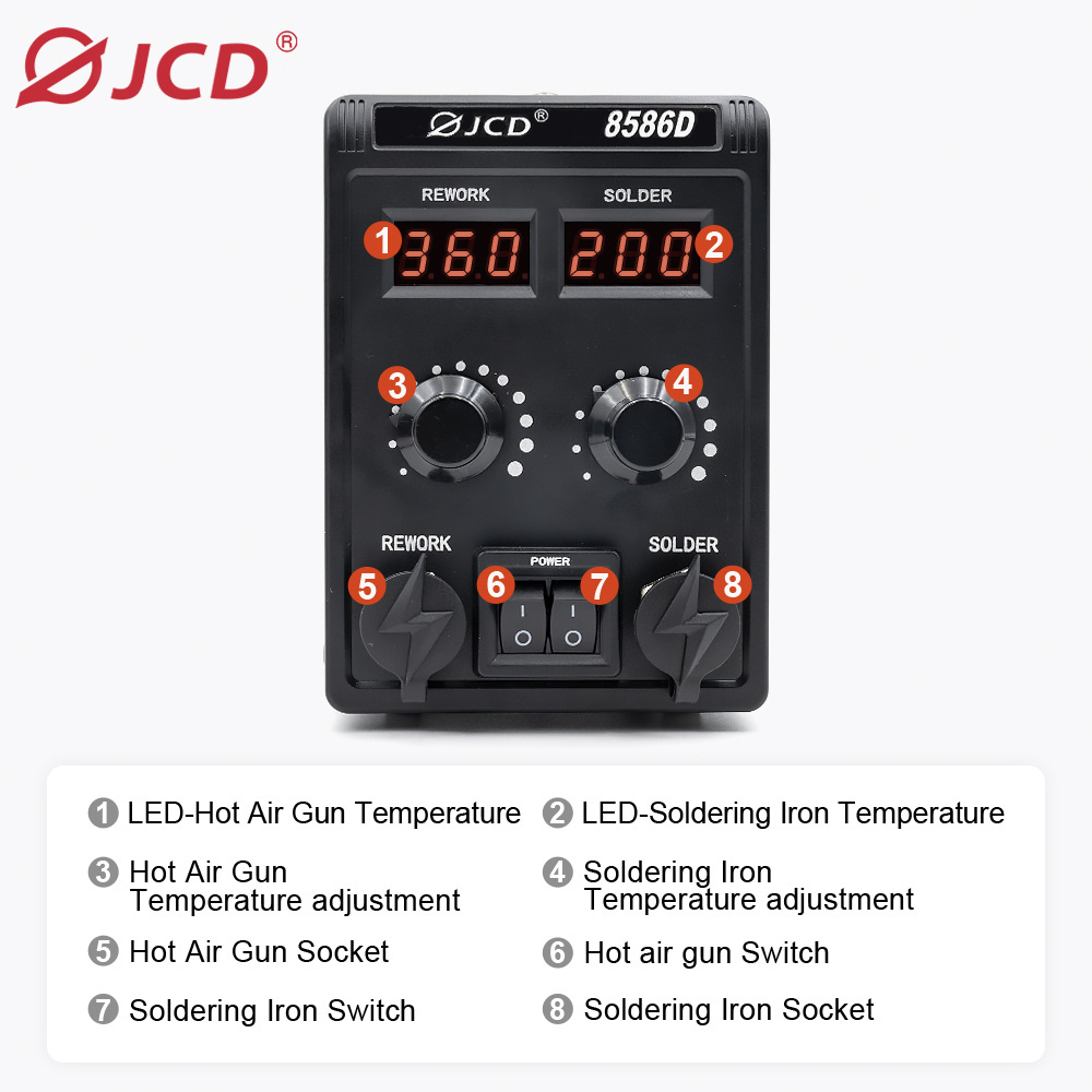 JCD 8586D-B 110V 220V 700W  Hot Air Gun Station SMD BGA Rework Station Soldering Station for Electronics Repairing