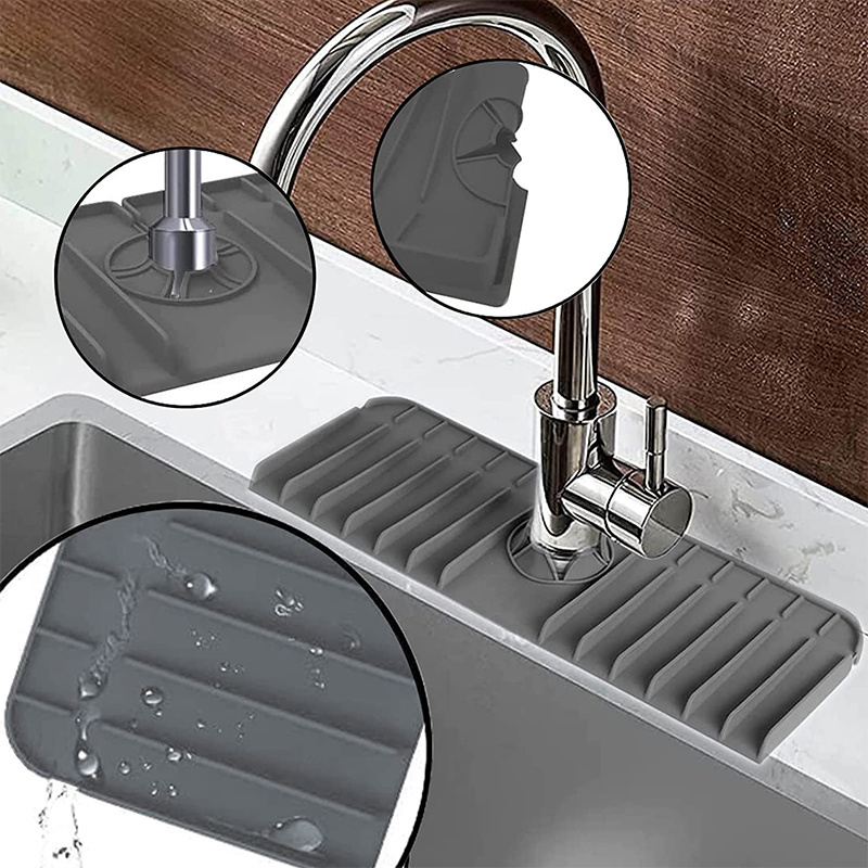 Kitchen Faucet Sink Splash Guard Silicone Faucet Mat Sink Draining Pads Drying Mat for Kitchen & Bathroom Countertop Protection