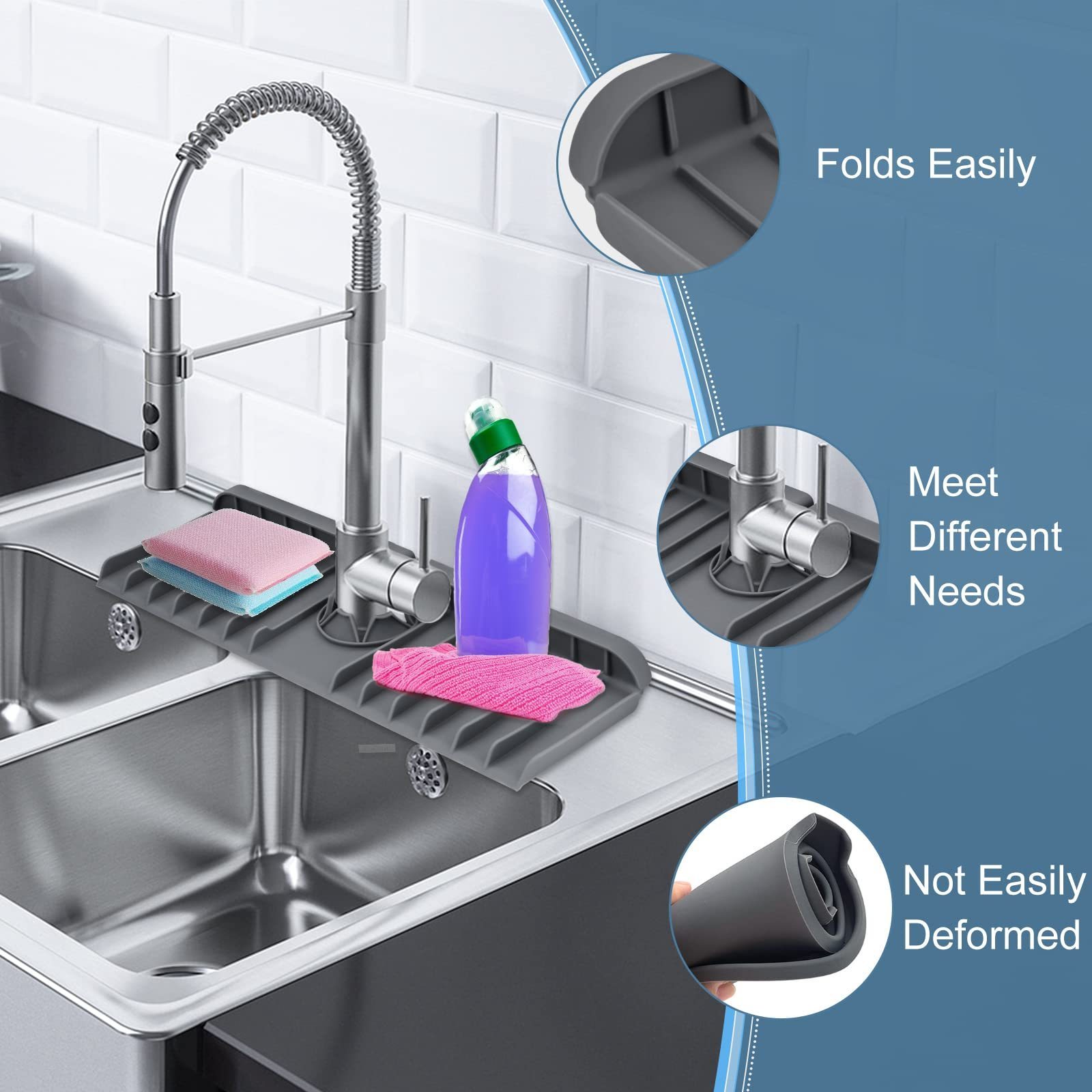 Silicone Sink Faucet Splash Guard Catcher Faucet Handle Drip Catcher Tray mat Sink Water Proof Splash Mat