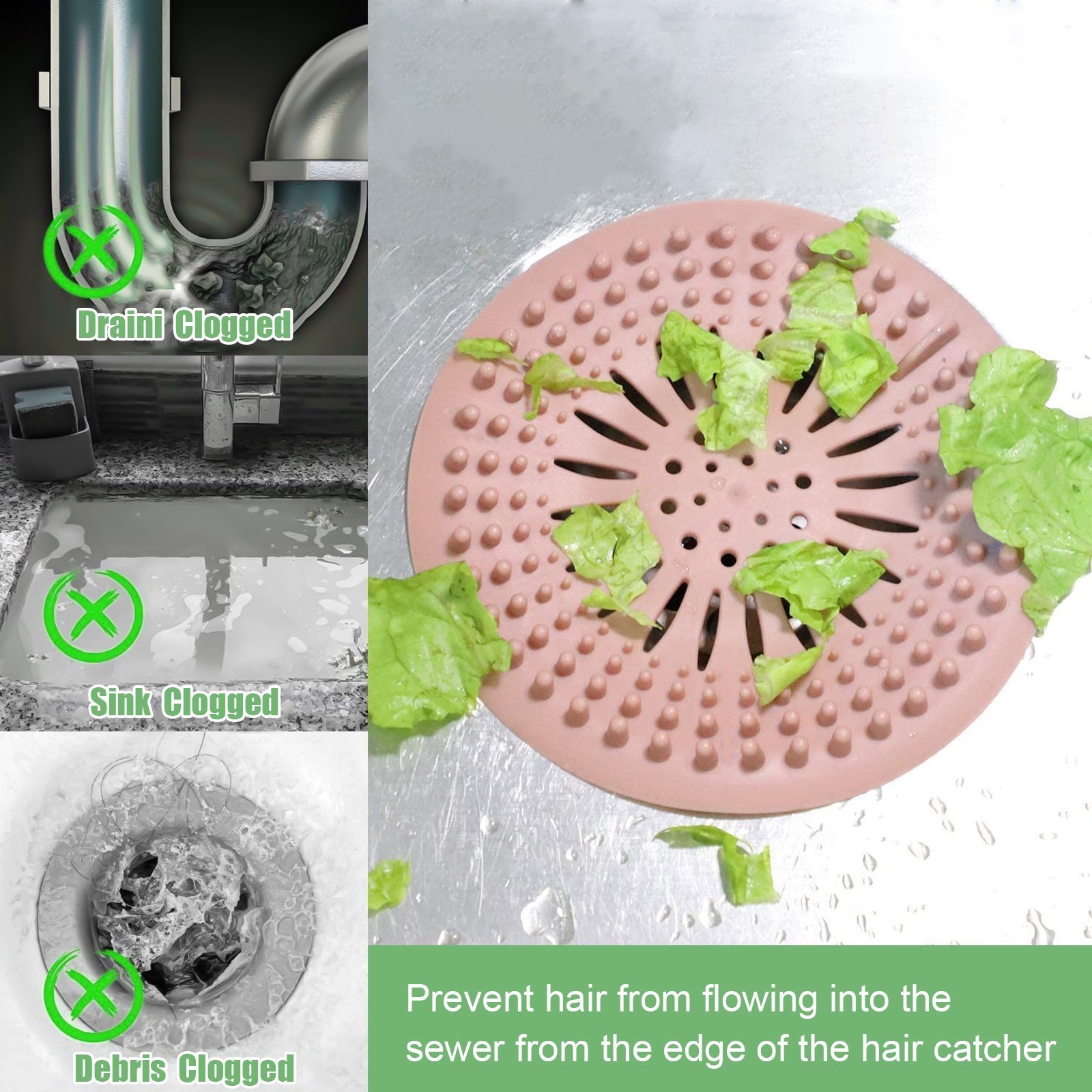 Kitchen and Bathroom Accessories Shower Drain Hair Catcher Hair Stopper Strainer Silicone Strainer TPR Rubber Floor Modern