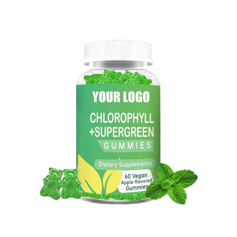 2024 Hot Sale Organic Vegan Chlorophyll Gummies Bears Candy Improve Immune Deodorization 300mg Chlorophyll Supergreen Gummies