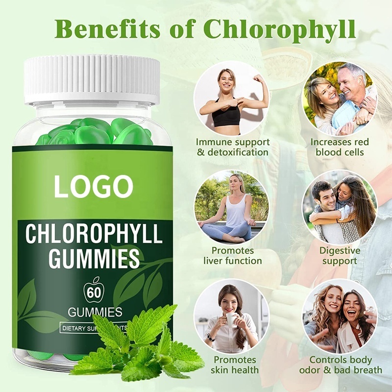 OEM ODM Natural Sugar Free Chlorophyll Gummies Energy Boost Immune Support Internal Deodorant Plant Chlorophyll Gummy Candy