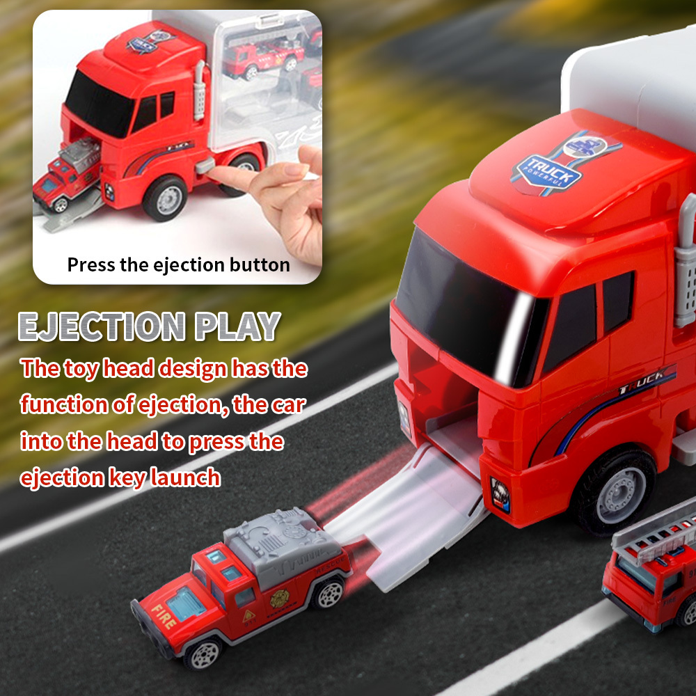 Toyhome Police Transport Truck Mini Die-Cast Plastic Play Vehicle In Carrier Car Toy Set Mini Cars For Kid Children Boy