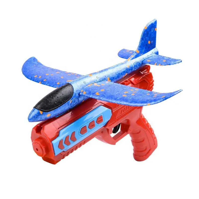 Toyhome Fly Airplane Launcher Gun Toy Aircraft Gun Children Glider Wheels Catapult Ejectable Foam Led Airplane Toy  for kids