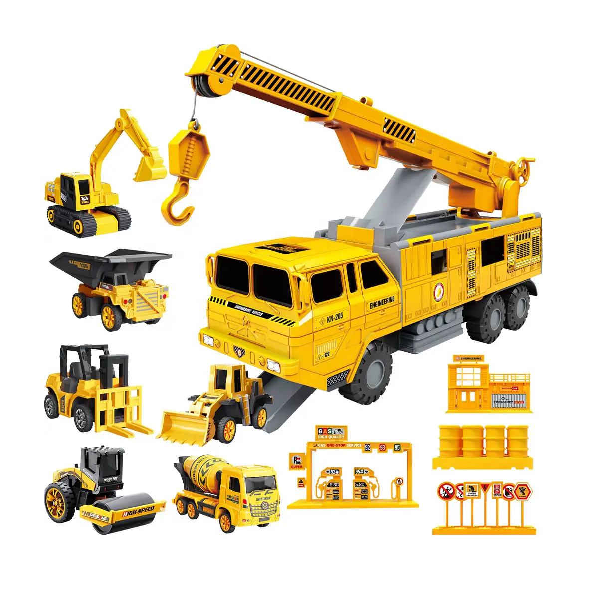 Toyhome 2023 Popular Toy Construction Vehicles With Friction Crane Carrier Truck Construction Site Vehicles Toy Set For Kids