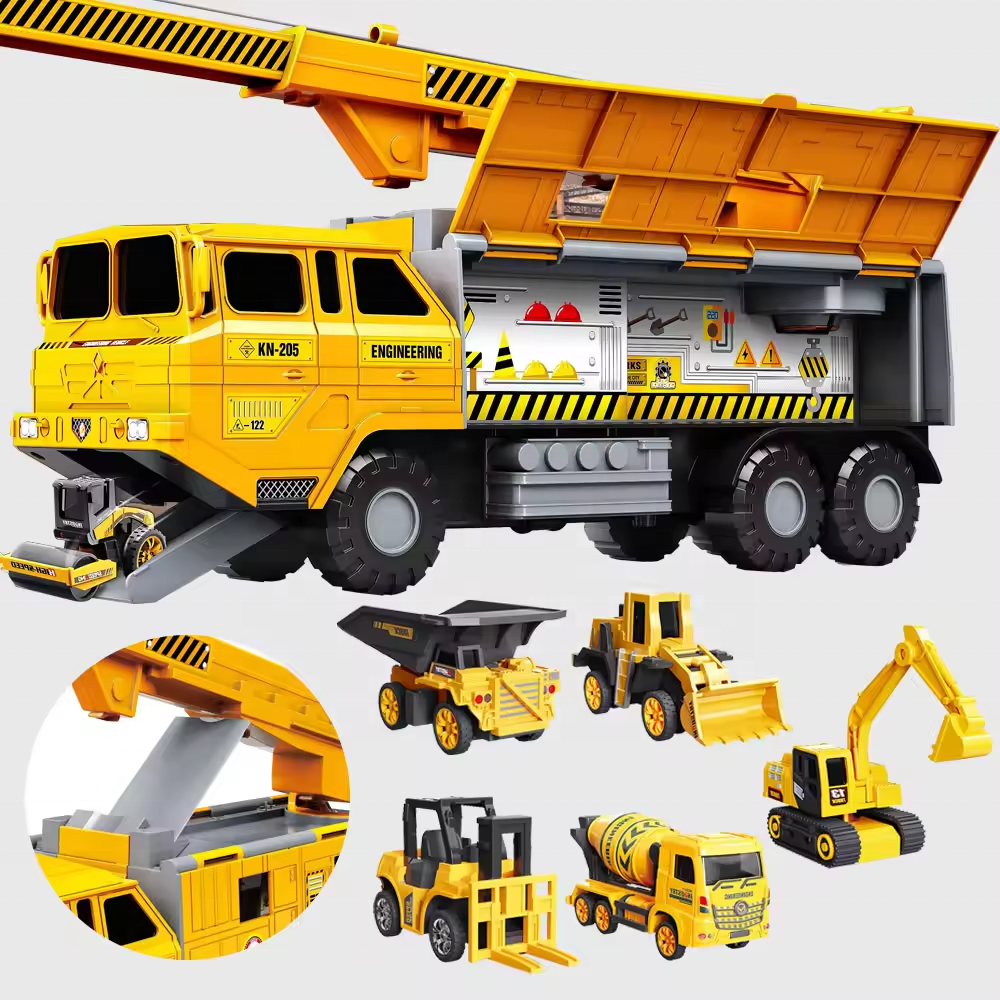 Toyhome 2023 Popular Toy Construction Vehicles With Friction Crane Carrier Truck Construction Site Vehicles Toy Set For Kids