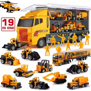 Toyhome 2024 Hot Selling 19 in 1 Construction Engineering Aircraft Carrier Truck Toy Set Diecast Toy Vehicle Car Model Toy Truck