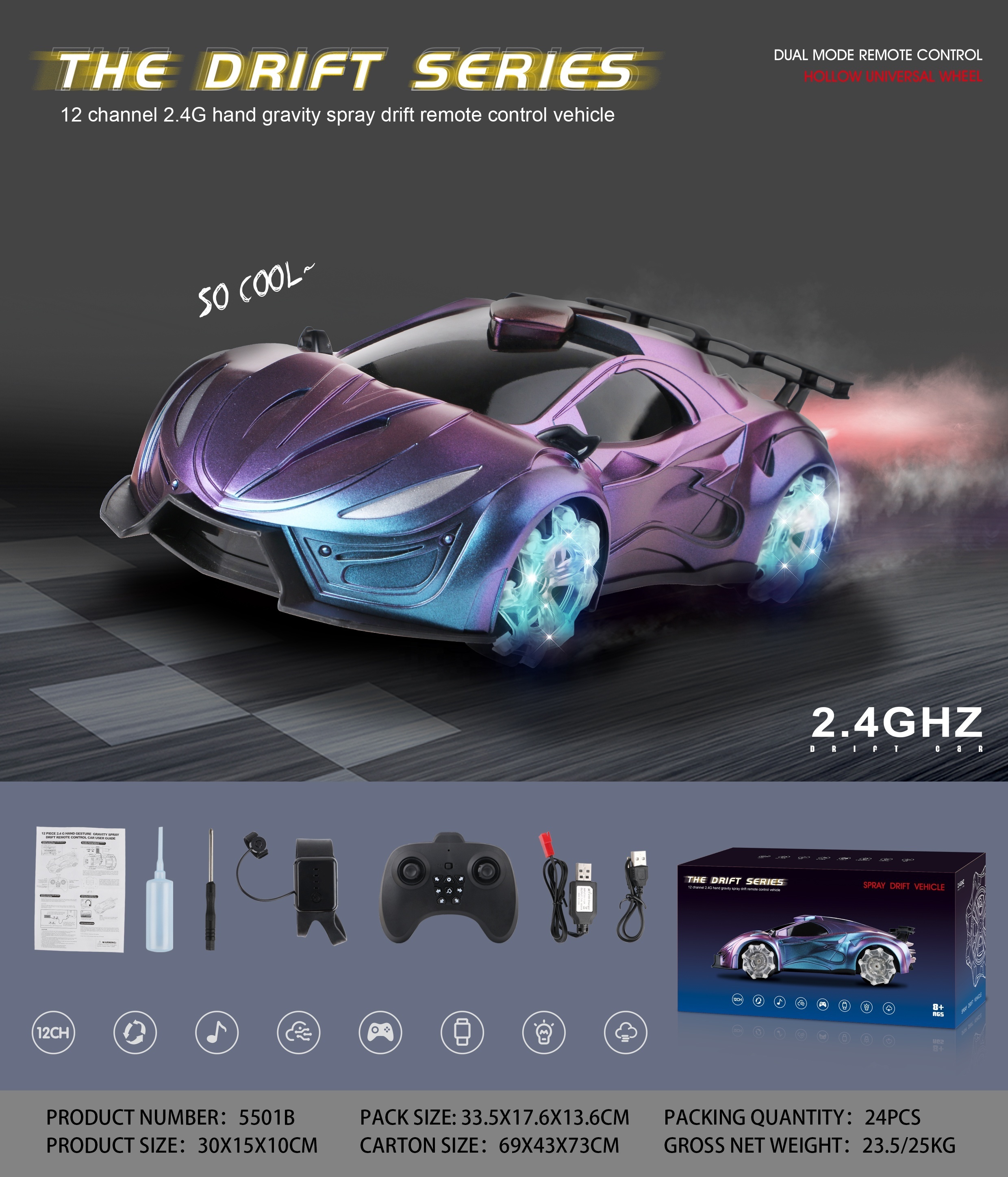 Toyhome Hot Selling High Speed Hand Gesture Drift Rc Car Remote Control Srpay Light And Music Fast Rc Car For Kids Adults