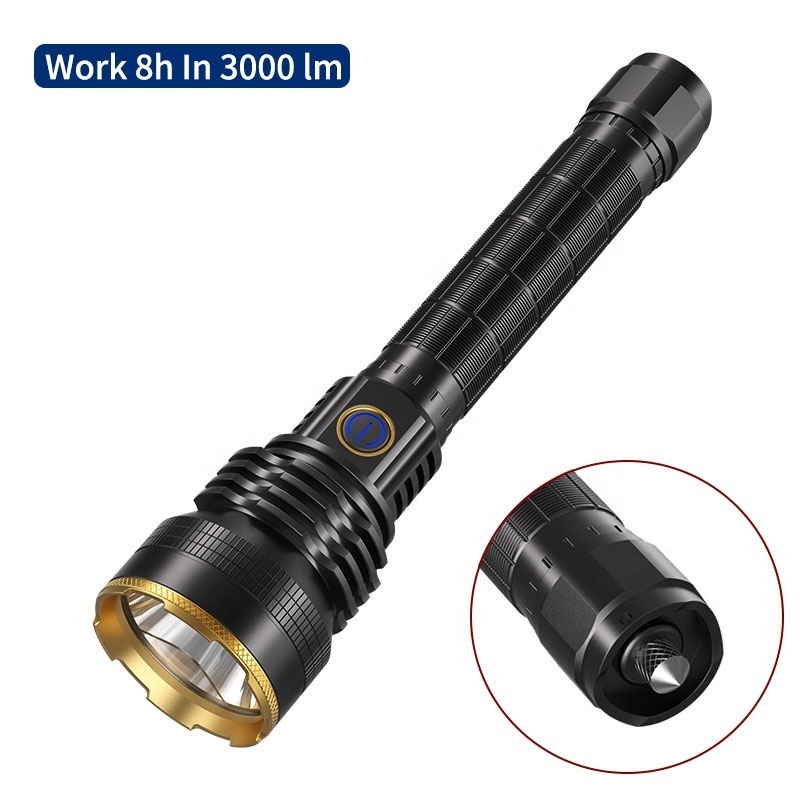 Manufacture Wholesale Super Bright Torch 3000 Lm Outdoor Flashlight Rechargeable Flash Light with Safety Hammer Waterproof LED