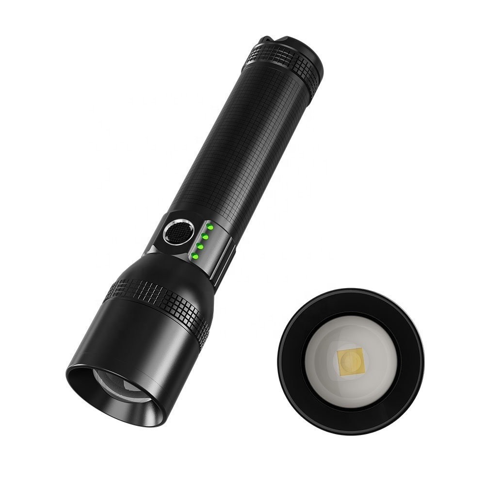 1300 high lumens LED Super bright rechargeable power display Alloy flashlight torchlight Telescopic zoomable power banking