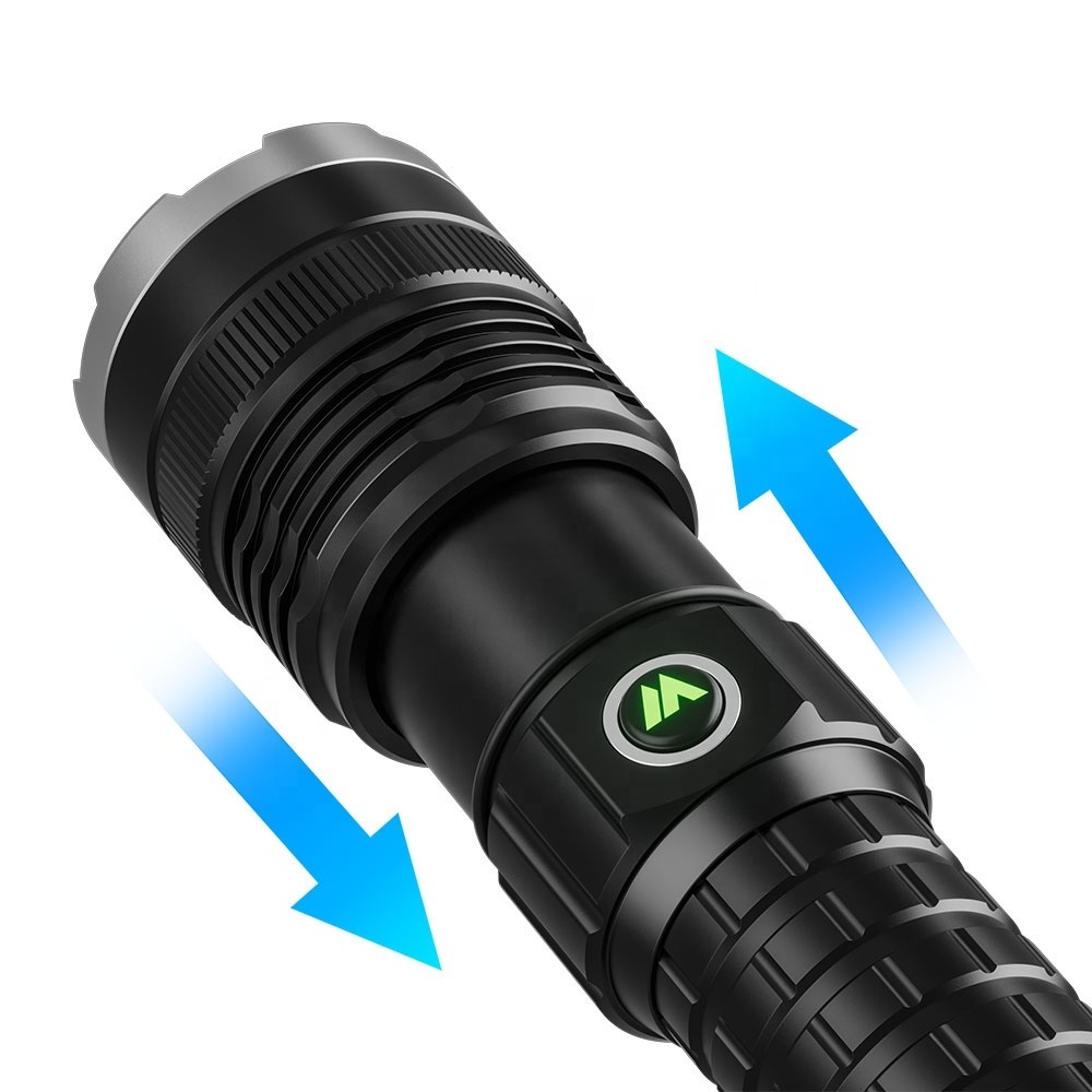 Custom 1000LM high lumens Tactical Telescopic zoomable waterproof USB C rechargeable power display flashlight torch light