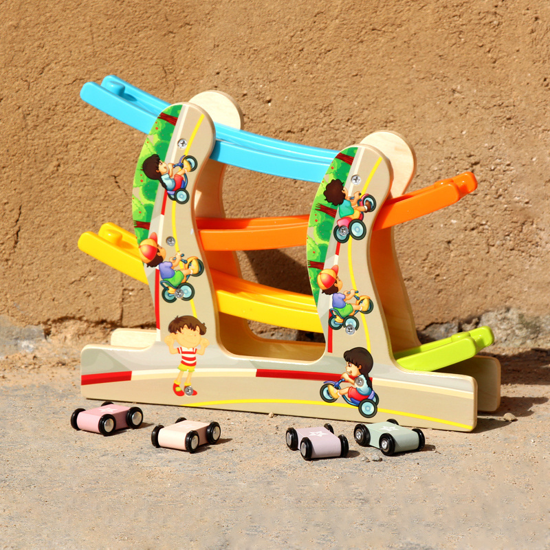 Wooden Race Track Car Ramp Racer Toys for Toddler Girls Boys Fun Glider Track Parking Lot Educational Development Toys Gift