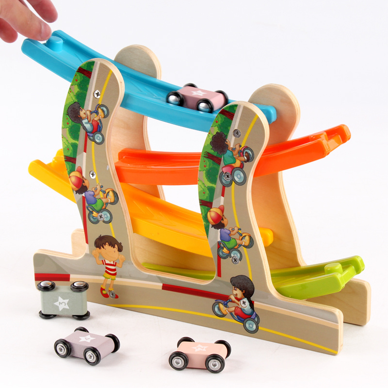 Wooden Race Track Car Ramp Racer Toys for Toddler Girls Boys Fun Glider Track Parking Lot Educational Development Toys Gift