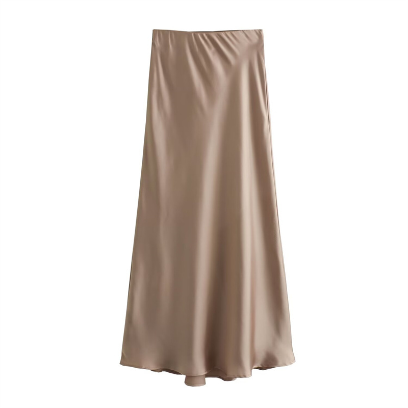 KAR&OT ZA women's 2024 spring new mid-length A-line hip-covering mid-length skirt satin high-waist skirt 8632845 7968581 2298170