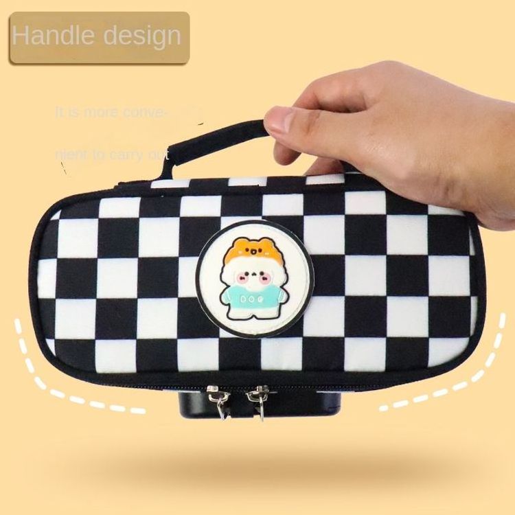 Factory Direct Sell Stationery Case 3D Space Cover Checkerboard Cartoon Pencil Pouch With Password Lock