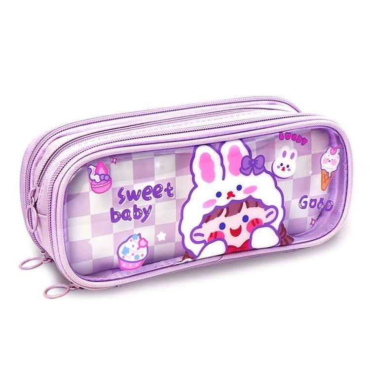 Large-capacity Durable Oxford Cloth Zipper Transparent Clearly Visible Students Pencil Case