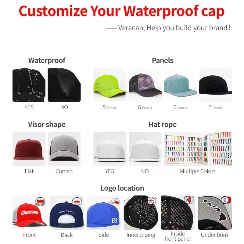 HN10 Custom blank trucker style hydro waterproof performance snapback hat full customization nylon vintage cap hat with rope