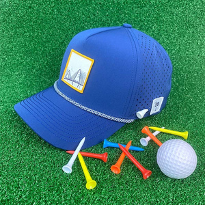 HS51 Custom Oem Design Rope 5 Panel Sport Hat Embroidery pvc Logo Polyester Gorras Laser Cut Hole Baseball Cap Golf hat for man