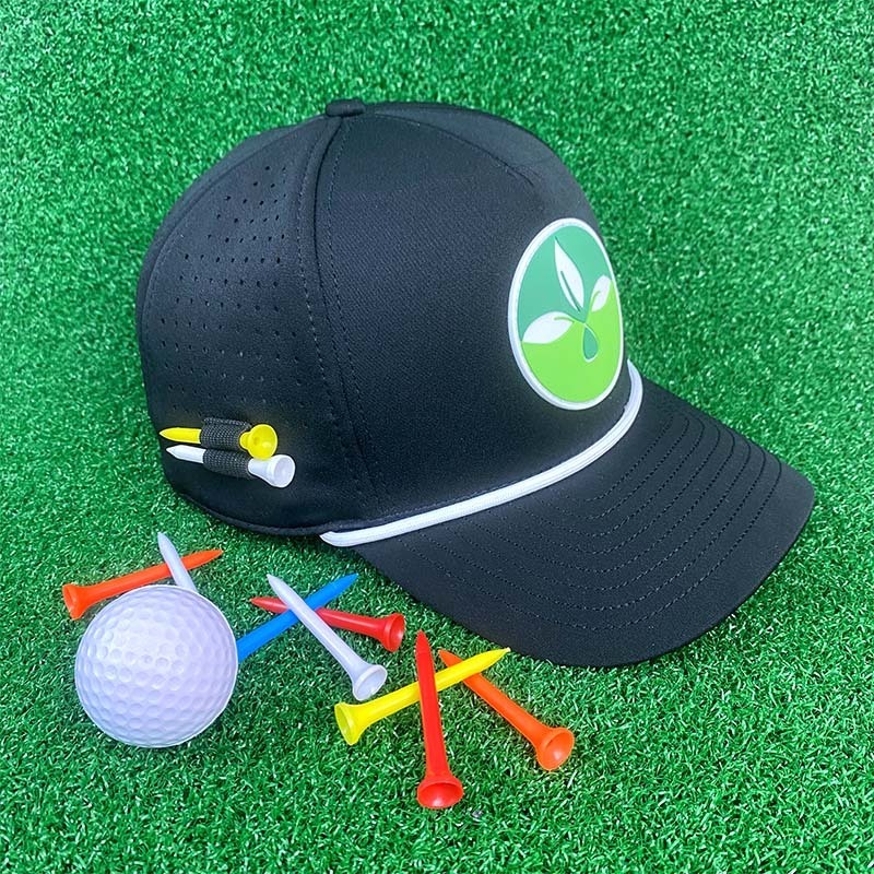 HS51 Custom Oem Design Rope 5 Panel Sport Hat Embroidery pvc Logo Polyester Gorras Laser Cut Hole Baseball Cap Golf hat for man