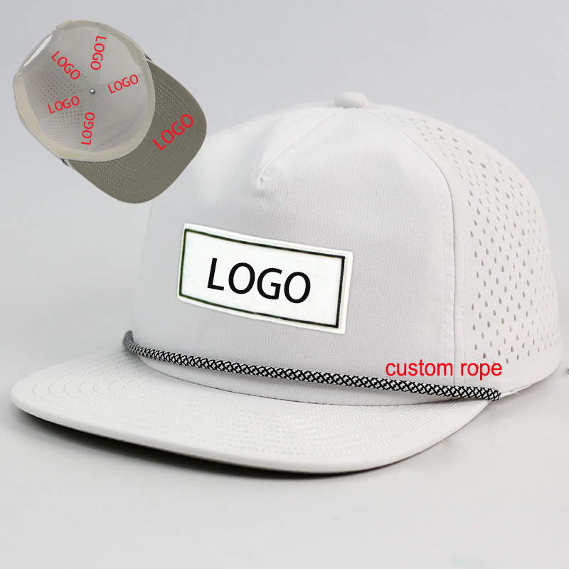 HS16 custom baseball cap Veracap laser cutting hole pvc rubber patch logo golf trucker white rope snapback waterproof hats