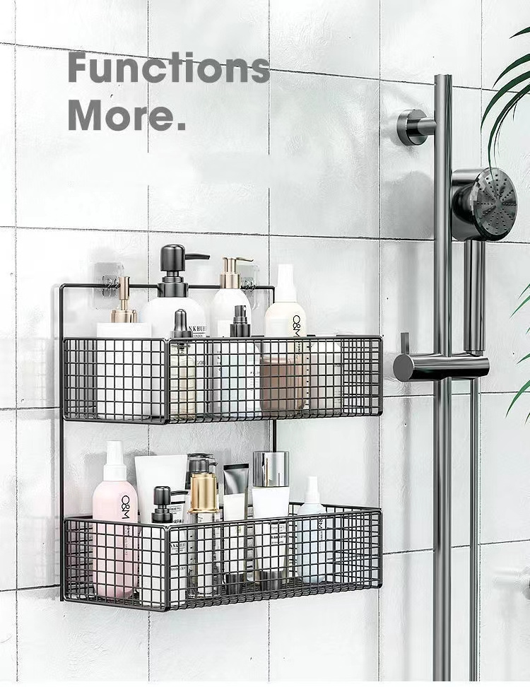 Bathroom Shower Shelf With Hooks Kitchen Organizer Shelves Corner Frame Iron Shower Caddy Storage Rack Shampoo Holder