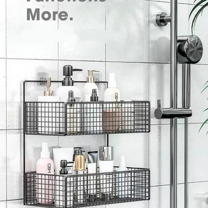 Bathroom Shower Shelf With Hooks Kitchen Organizer Shelves Corner Frame Iron Shower Caddy Storage Rack Shampoo Holder