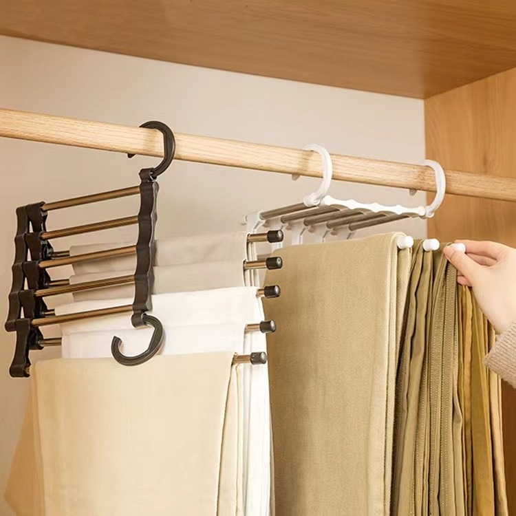 Multifunctional magic pants rack five-in-one stainless steel pants rack five-layer storage folding telescopic hanger