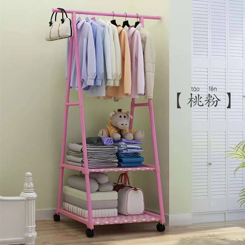 Coat rack triangle coat rack floor pulley mobile multi-layer hanger simple modern stainless steel clothes holder drying rack