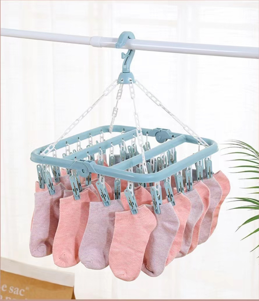 32 Clips Folding Clothes Hanger Children Adults Clothes Dryer Windproof Socks Underwear Plastic Drying Rack kid's Clothes Hanger