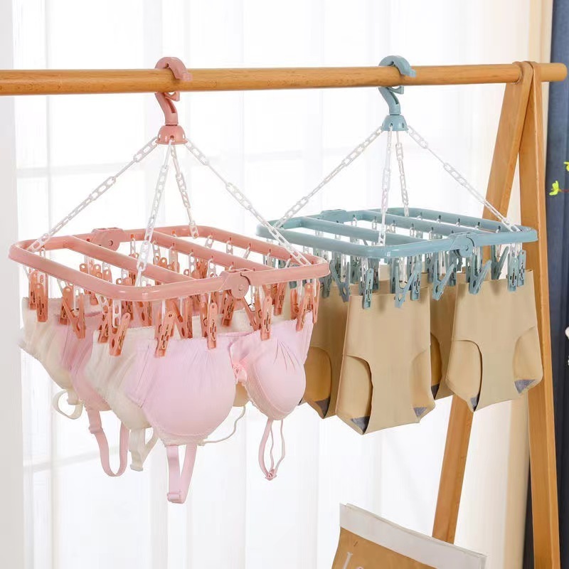 32 Clips Folding Clothes Hanger Children Adults Clothes Dryer Windproof Socks Underwear Plastic Drying Rack kid's Clothes Hanger