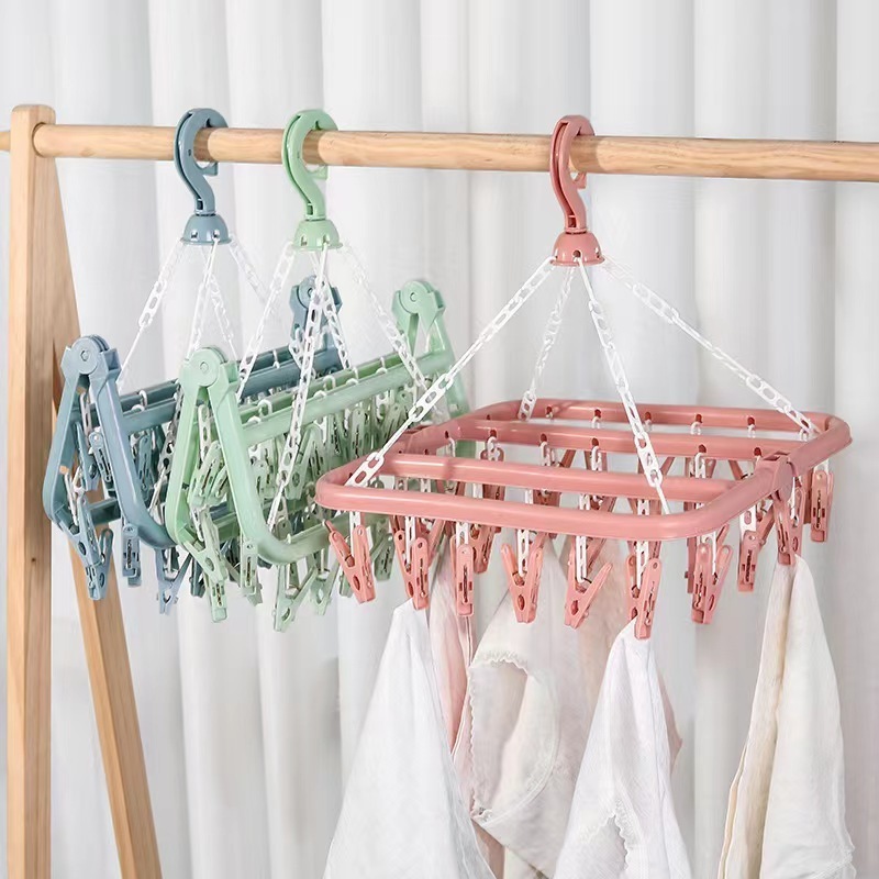 32 Clips Folding Clothes Hanger Children Adults Clothes Dryer Windproof Socks Underwear Plastic Drying Rack kid's Clothes Hanger