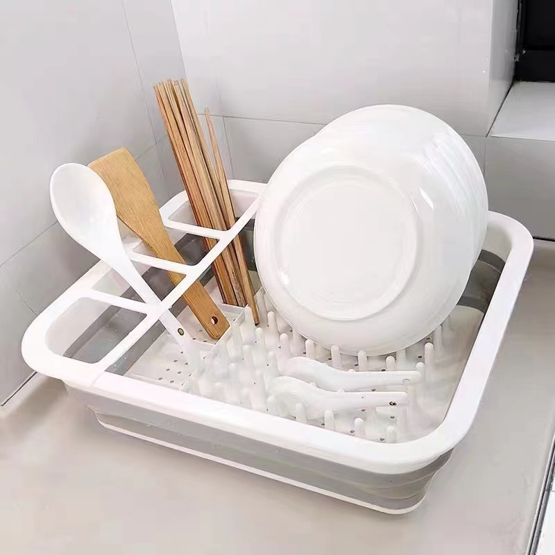 Vegetable Washing Draining Basket Collapsible Kitchen Bowl Plate Plastic Storage Box Multifunctional Foldable Dish Draining Rack