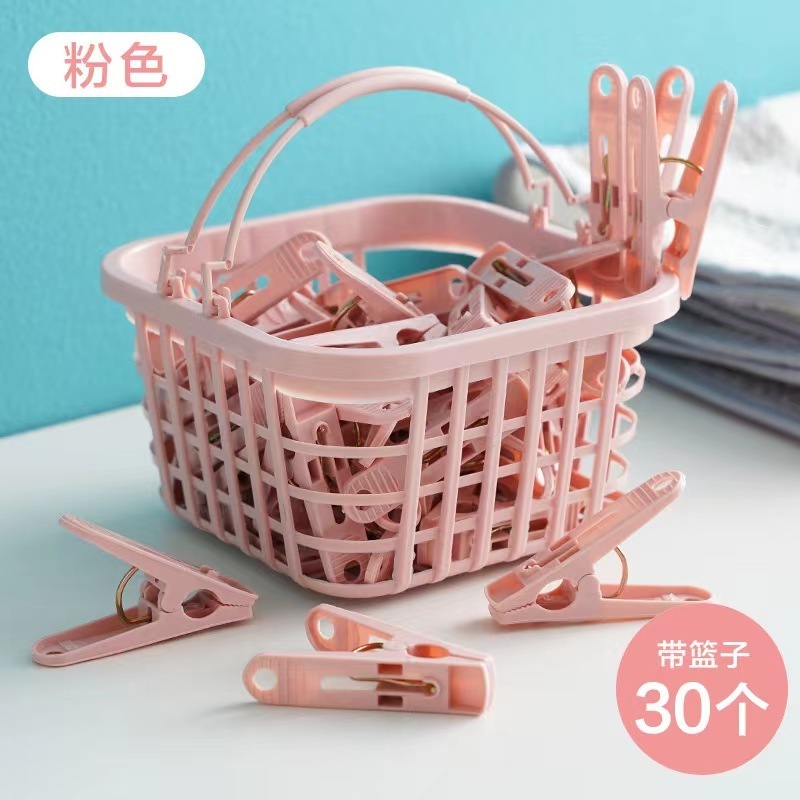 30pcs Plastic Clothes Pins Drying Clips Windproof Clothes Clips Small Clothes Pegs With Basket Large Hanger Clips