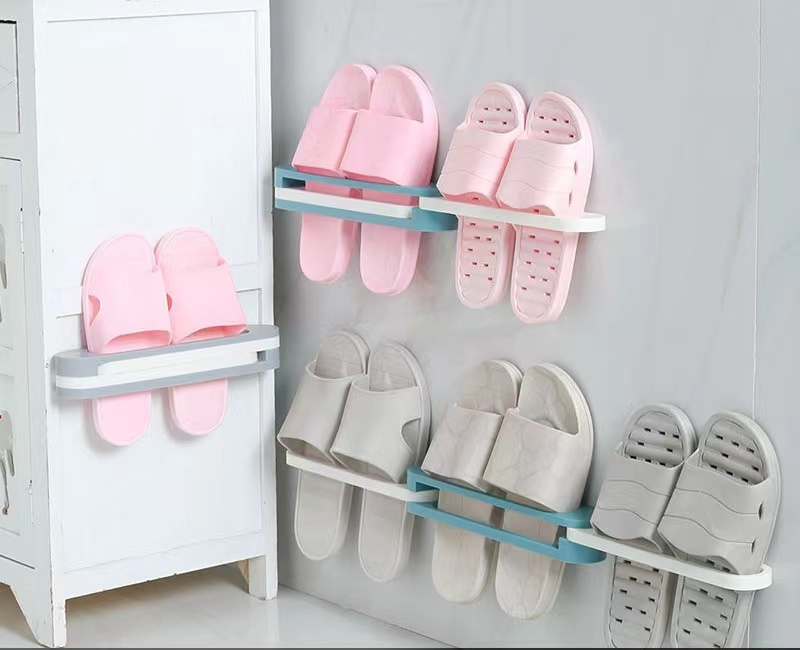 Folding Slippers Holder Shoes Hanger Self Adhesive Storage Towel Racks Bathroom Slippers Rack Wall Mounted Shoe Organizer Rack