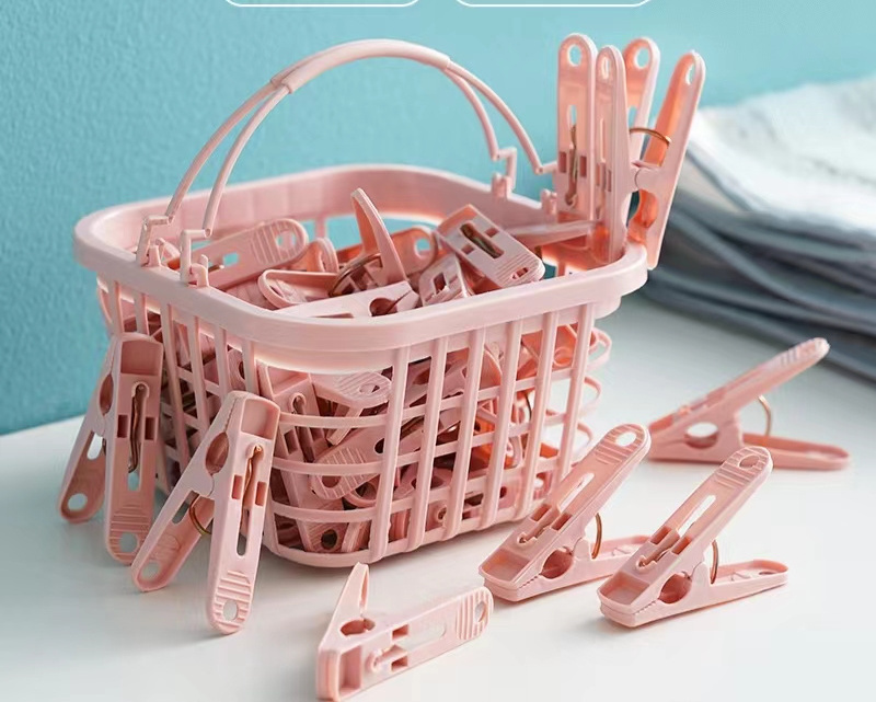 30pcs Plastic Clothes Pins Drying Clips Windproof Clothes Clips Small Clothes Pegs With Basket Large Hanger Clips