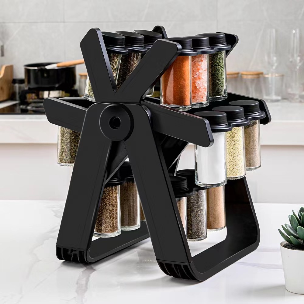 Rotating Spice Rack Organizer 360 Degree Ferris Wheel Rotation with 18 Glass Jar Set Seasoning Organizer for Countertop