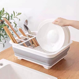 Vegetable Washing Draining Basket Collapsible Kitchen Bowl Plate Plastic Storage Box Multifunctional Foldable Dish Draining Rack