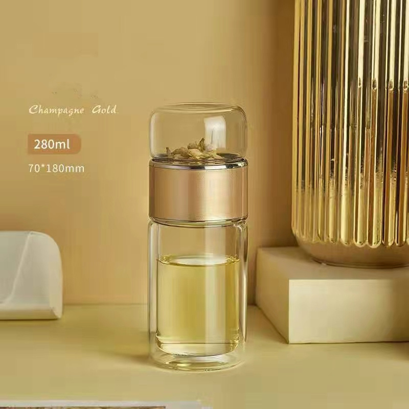 Tea-Separated Bubble Tea Cup Double-Layer Thickened Heat-Insulating Glass Creative Portable Water Cup Large-Capacity Bottle