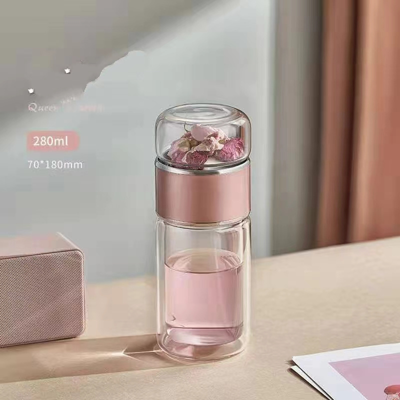 Tea-Separated Bubble Tea Cup Double-Layer Thickened Heat-Insulating Glass Creative Portable Water Cup Large-Capacity Bottle